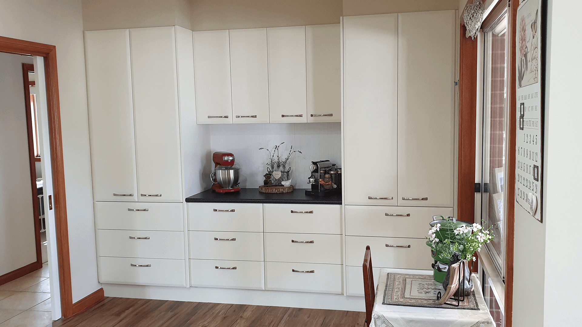 Solid Red gum wall unit with lights and mirror back